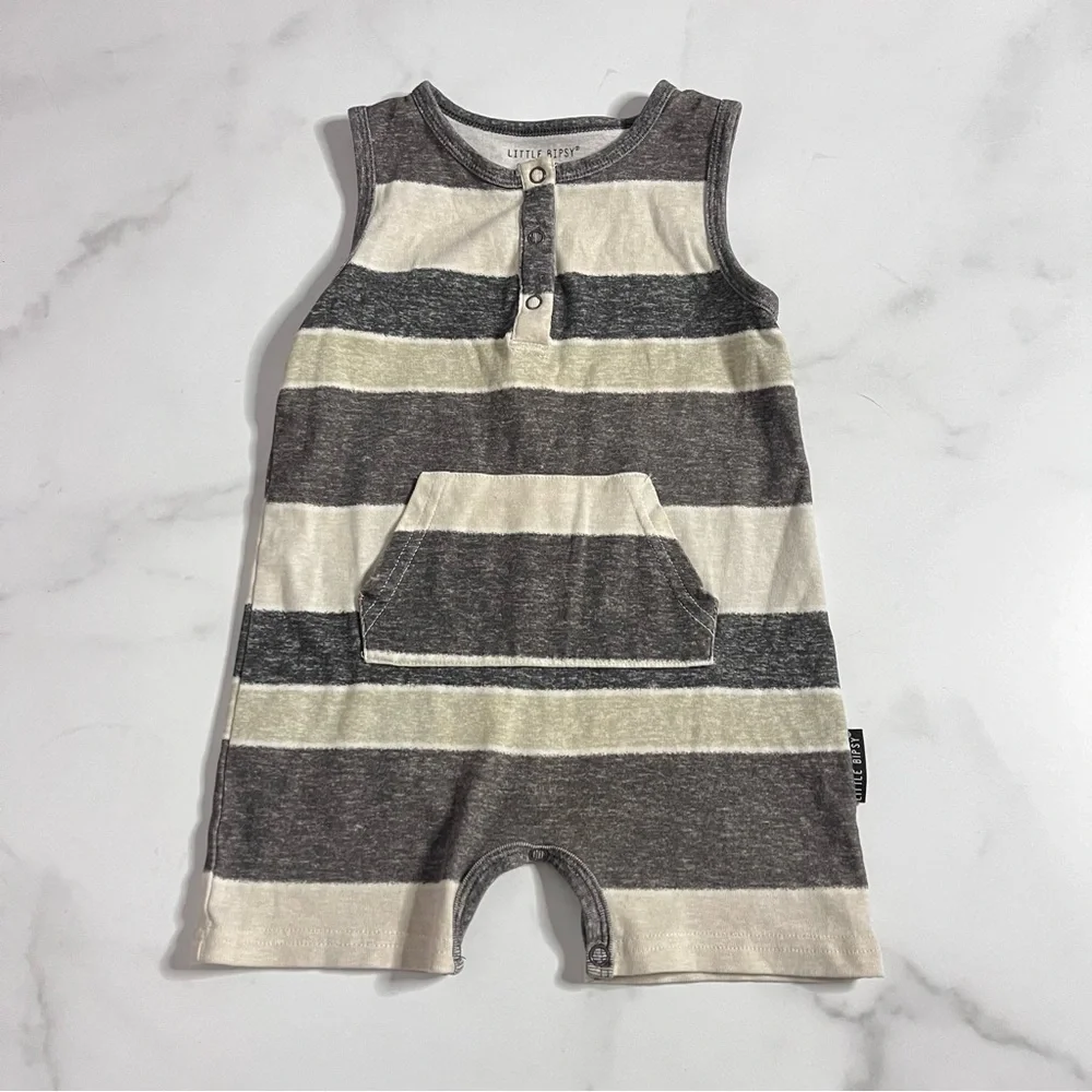 Little Bipsy Black Gray Washed Stripe Shorty Romper 18-24 Months